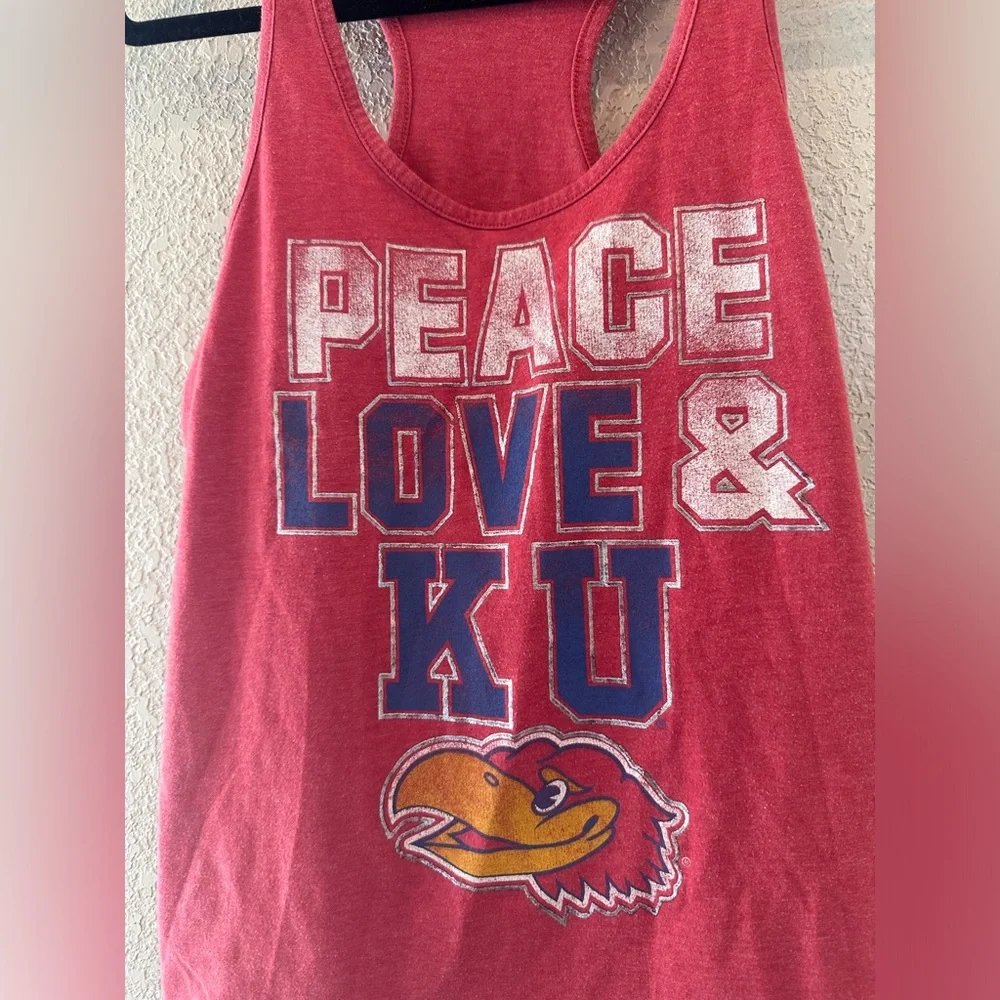 Peace Love and KU Breathable Tank Top Athletic Style Red Jayhawk Size Medium - Picture 3 of 5